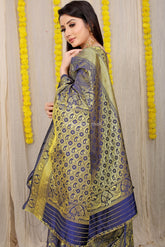 Unveiled Elegance Golden Worked Royal Blue Heavy Banarasi Saree